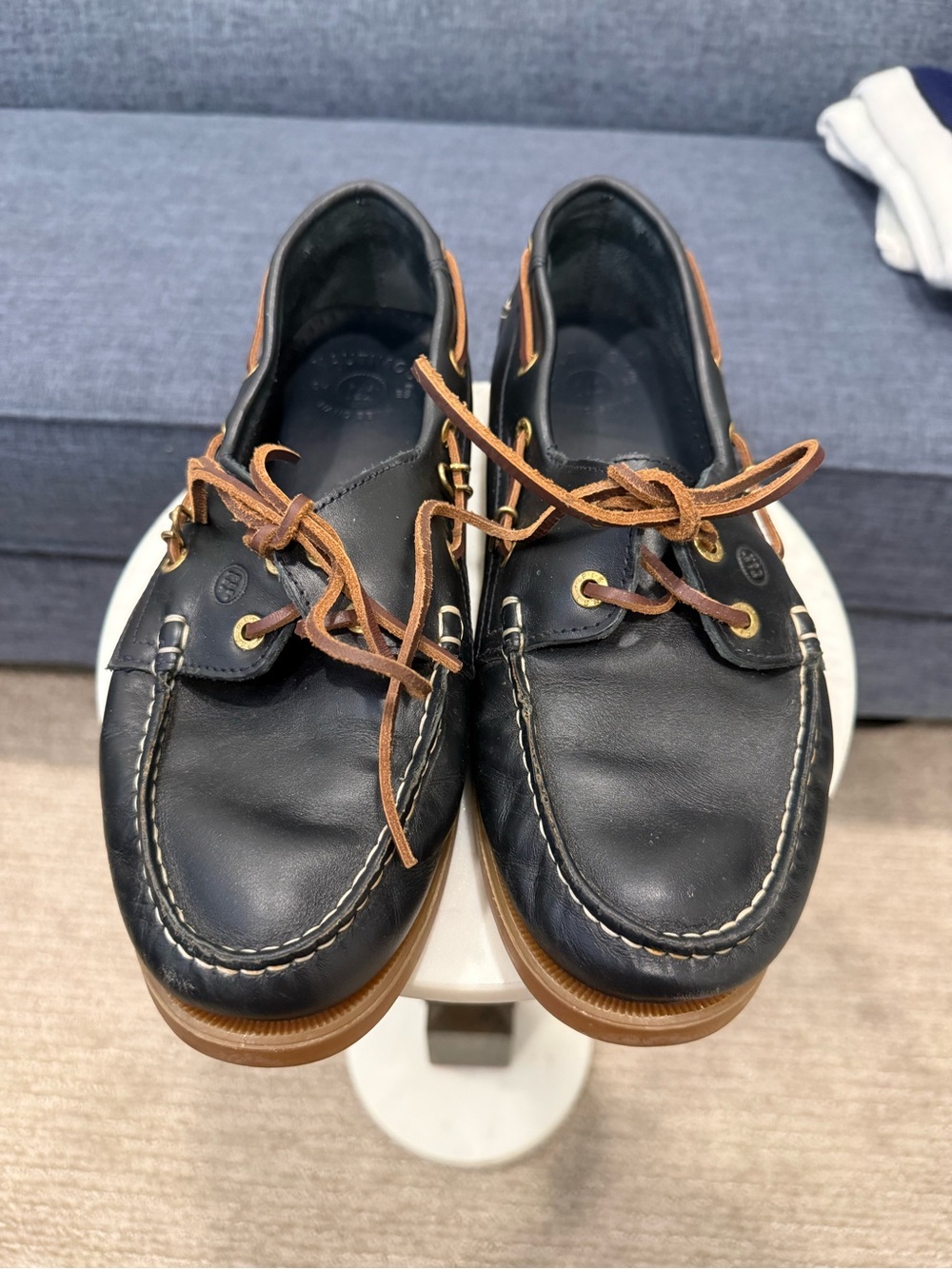 Men's Black Leather Nautimoc Pielsa Boat Shoes with Brown Laces
